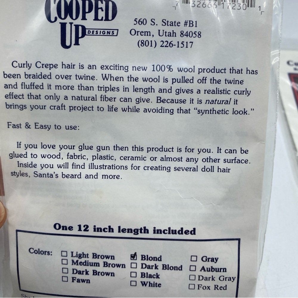 All Cooped Up Light Blond Curly Crepe Wool Doll Hair Set of 2 Packages - Picture 5 of 6